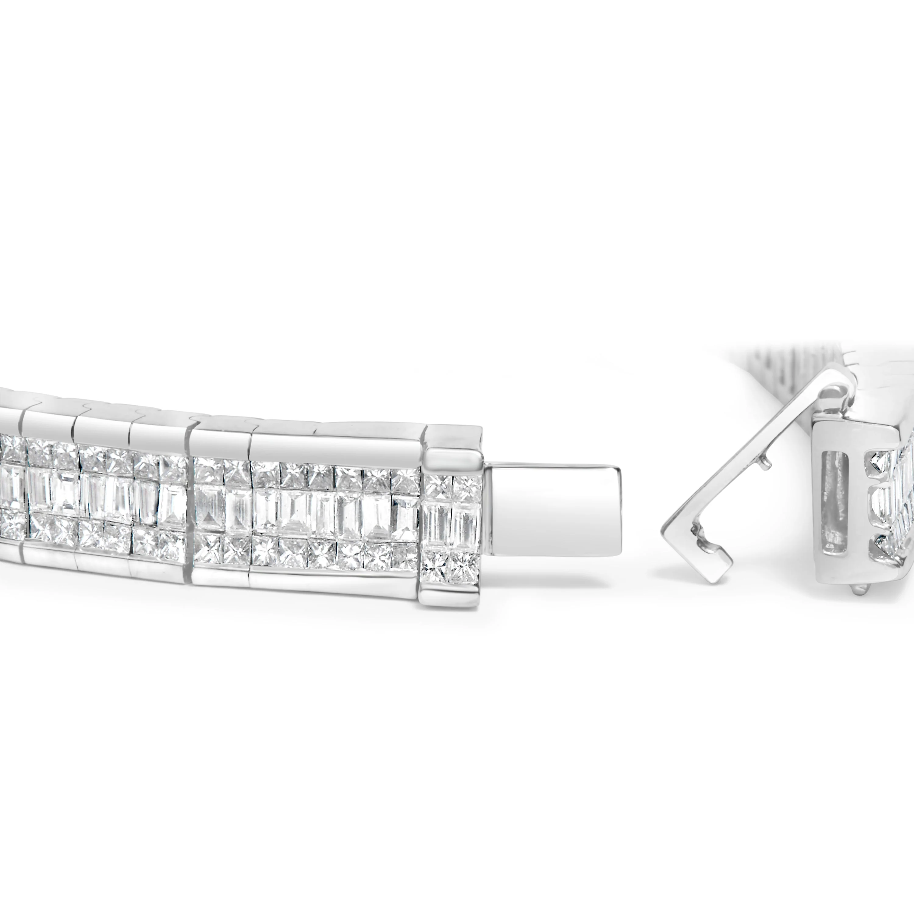 14K White Gold 7 7/8 Cttw Princess and Baguette Diamond Eternity Line Tennis Bracelet (G-H Color, SI1-SI2 Clarity) - 7" Inches - Image 2