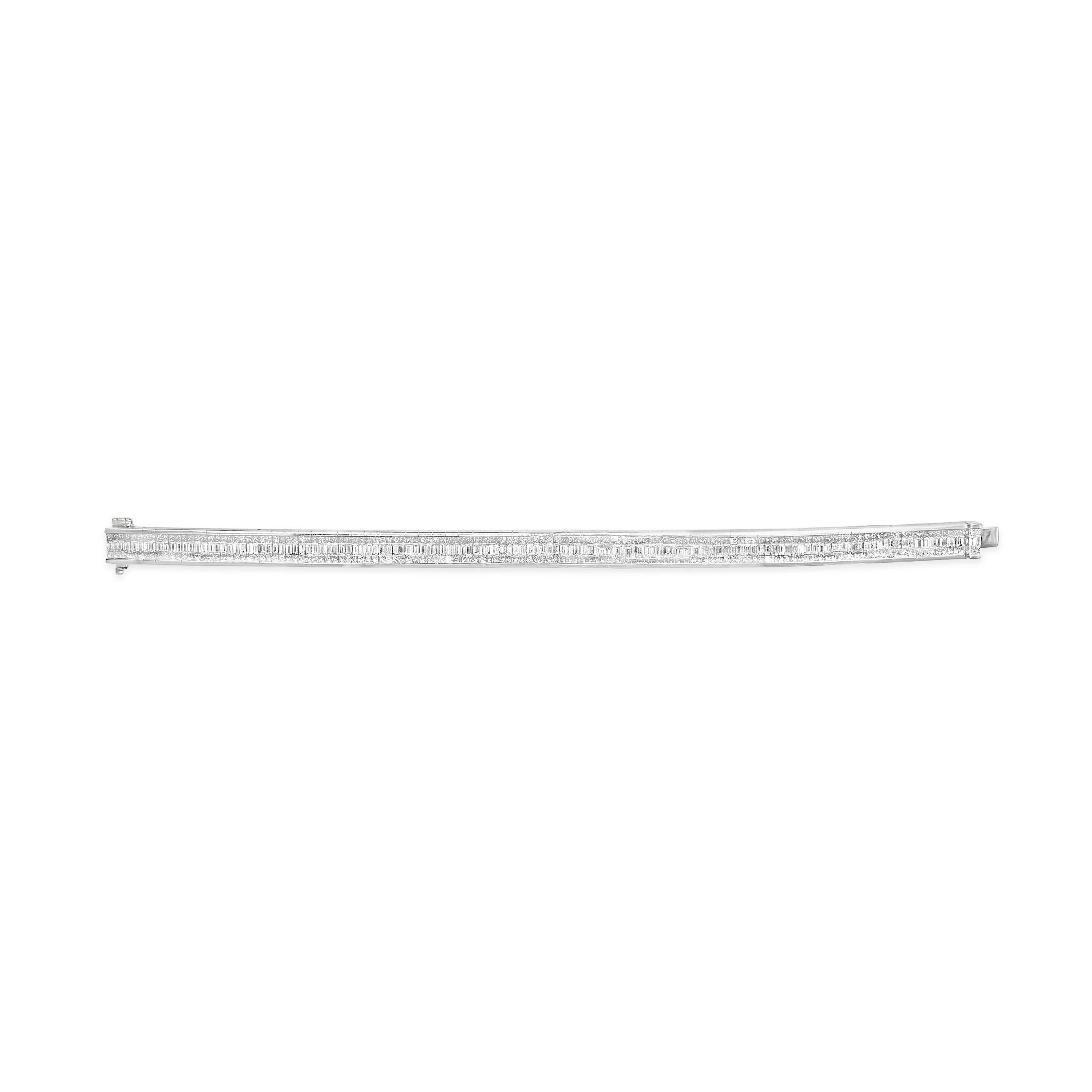 14K White Gold 7 7/8 Cttw Princess and Baguette Diamond Eternity Line Tennis Bracelet (G-H Color, SI1-SI2 Clarity) - 7" Inches - Image 3