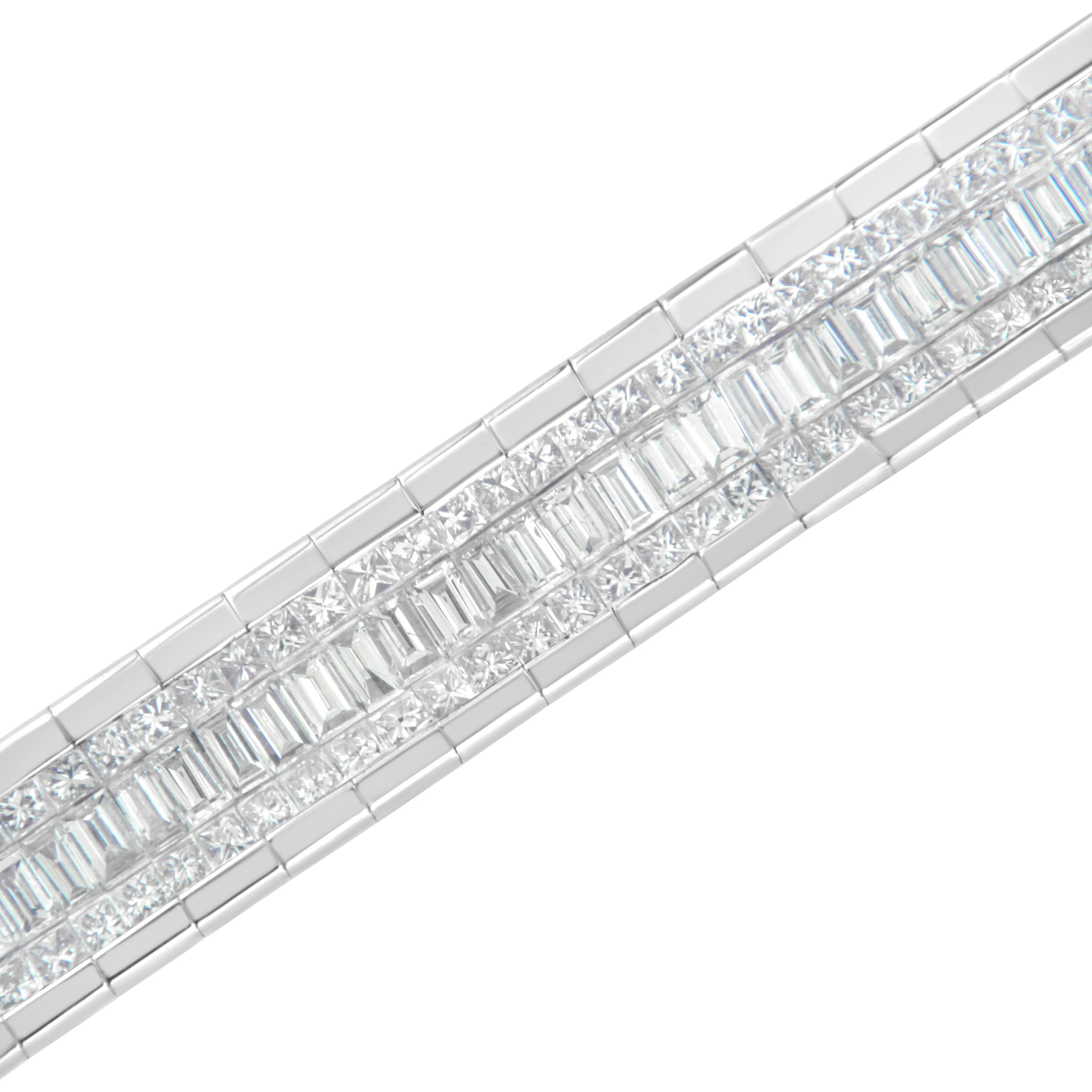 14K White Gold 7 7/8 Cttw Princess and Baguette Diamond Eternity Line Tennis Bracelet (G-H Color, SI1-SI2 Clarity) - 7" Inches - Image 4