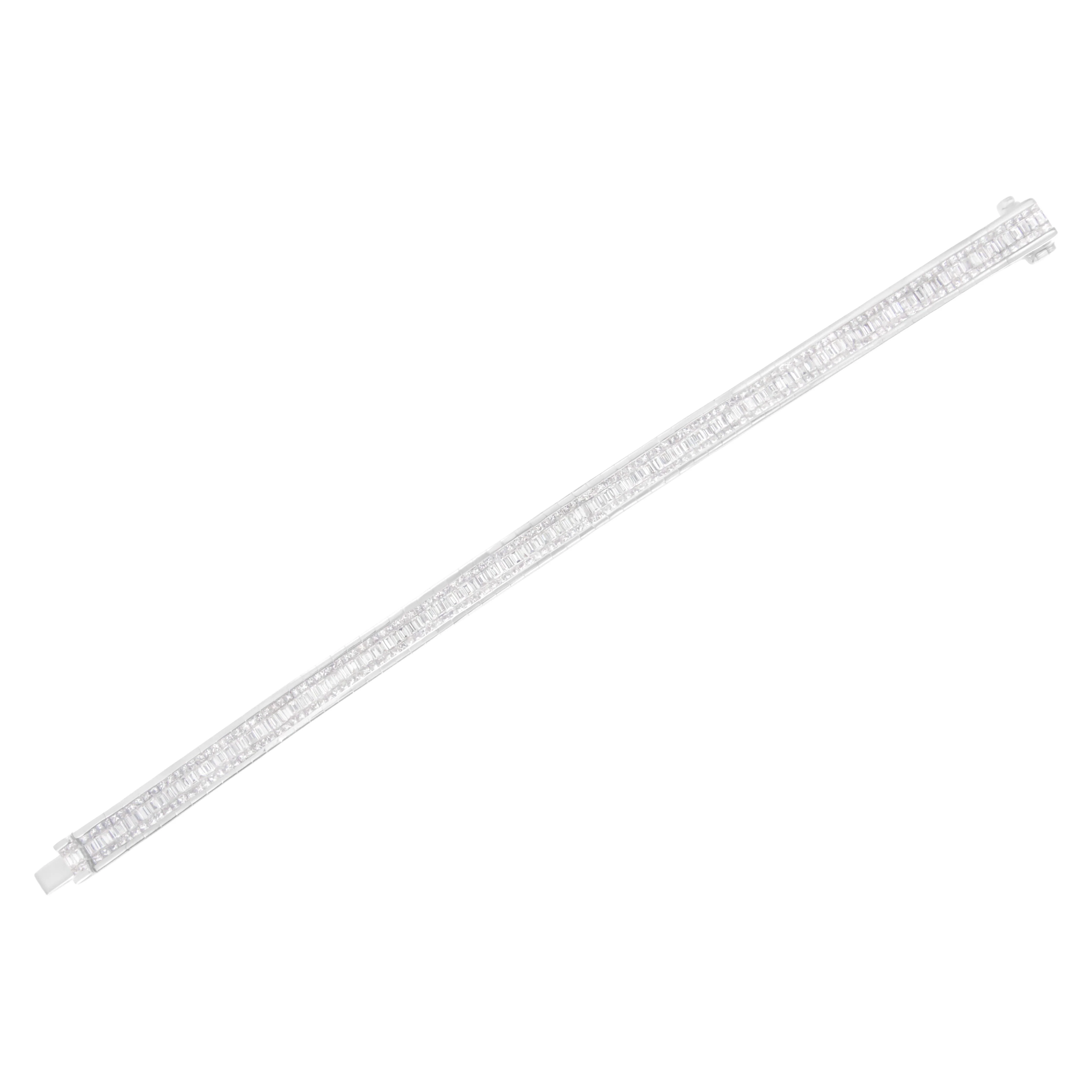14K White Gold 7 7/8 Cttw Princess and Baguette Diamond Eternity Line Tennis Bracelet (G-H Color, SI1-SI2 Clarity) - 7" Inches - Image 5