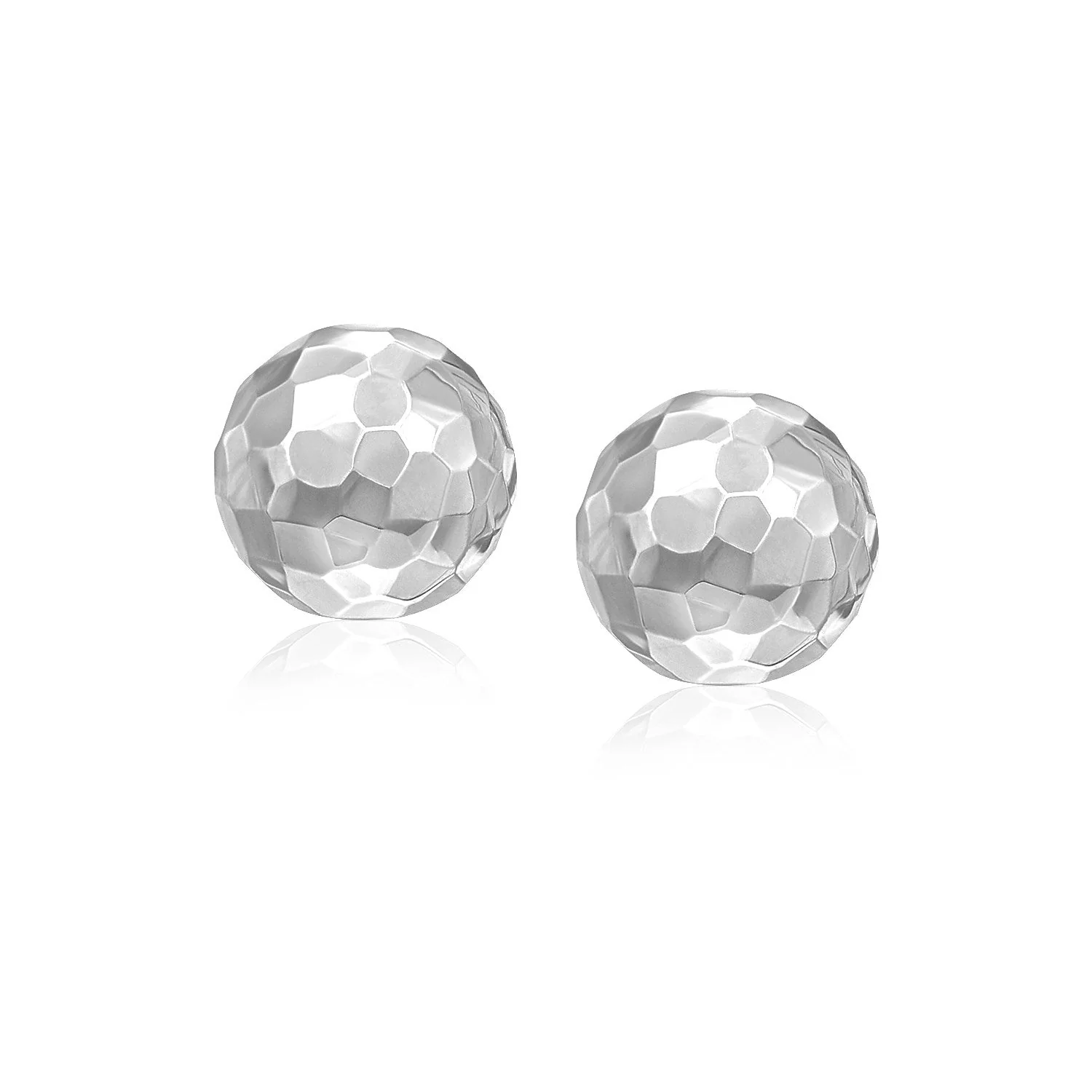 14k White Gold 7mm Round Faceted Style Stud Earrings - Image 2