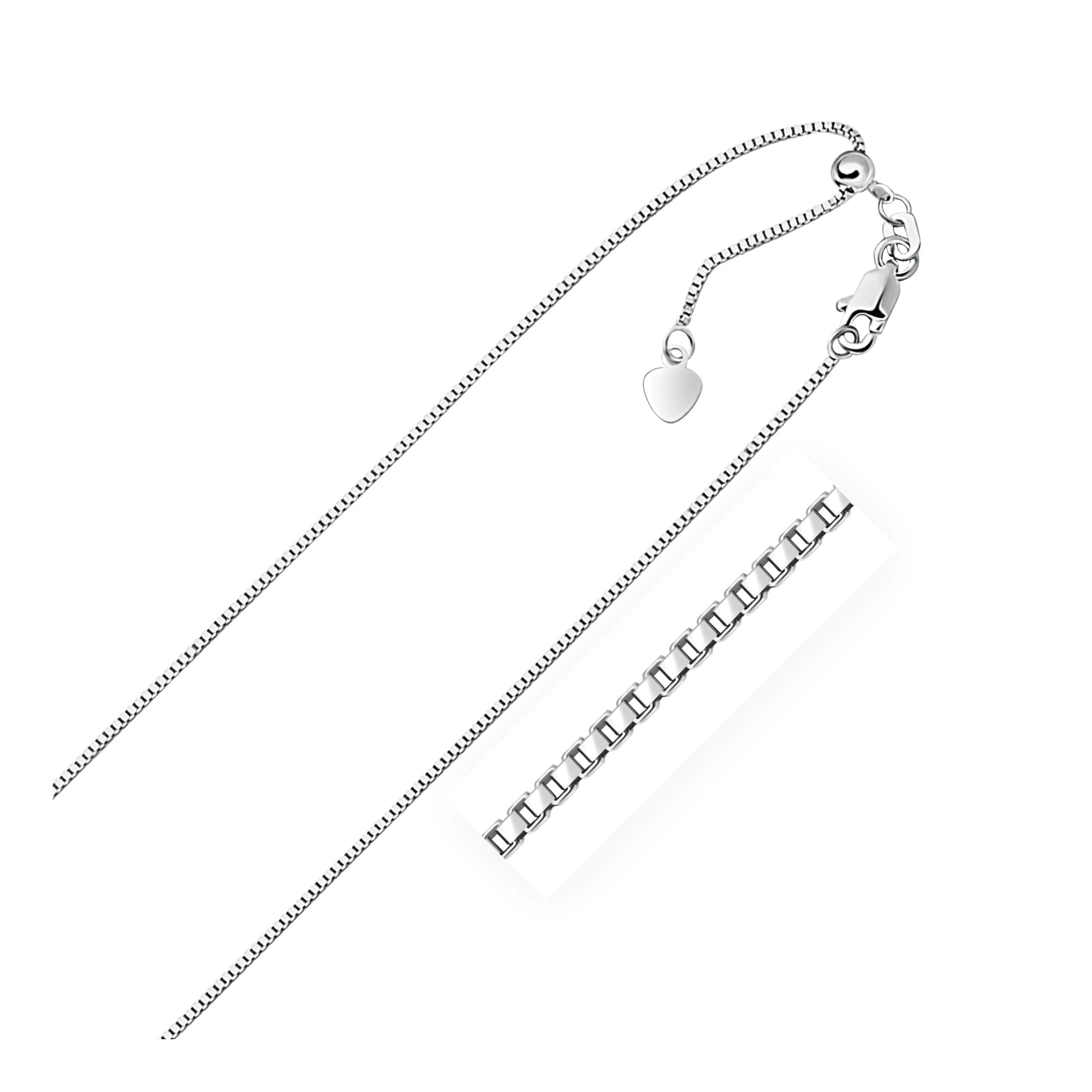 14k White Gold Adjustable Box Chain 0.85mm - Image 5