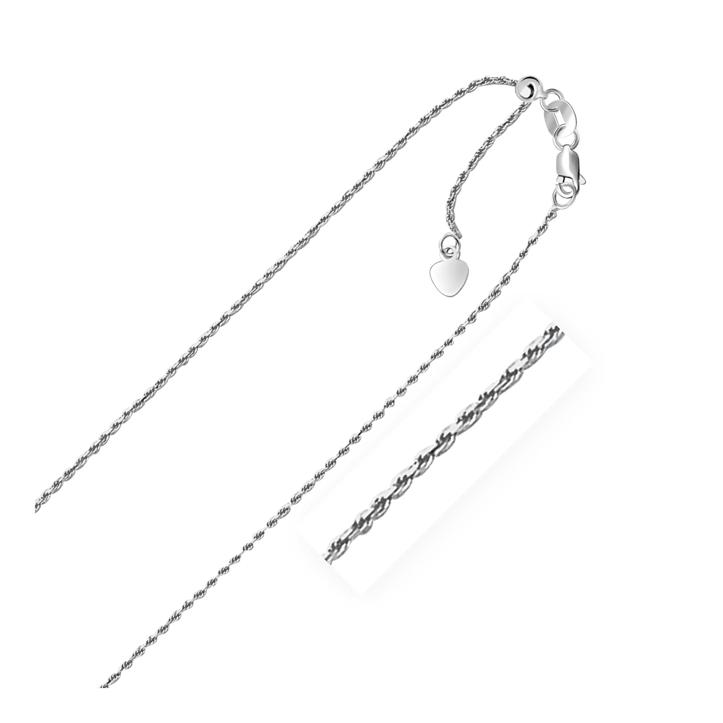 14k White Gold Adjustable Rope Chain 1.0mm - Image 5