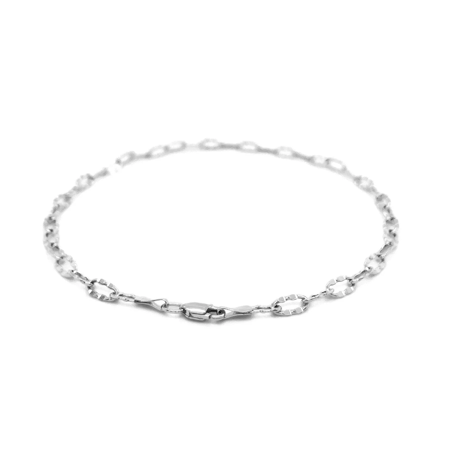 14k White Gold Anklet with Fancy Hammered Oval Links - Image 7
