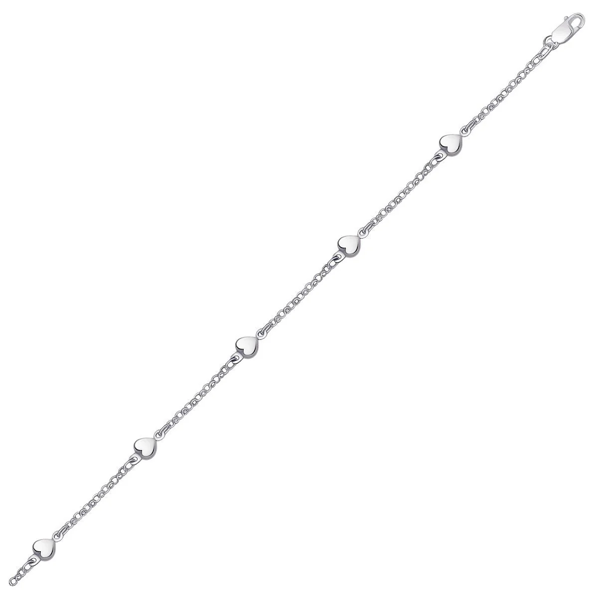 14k White Gold Anklet with Puffed Heart Design - Image 3