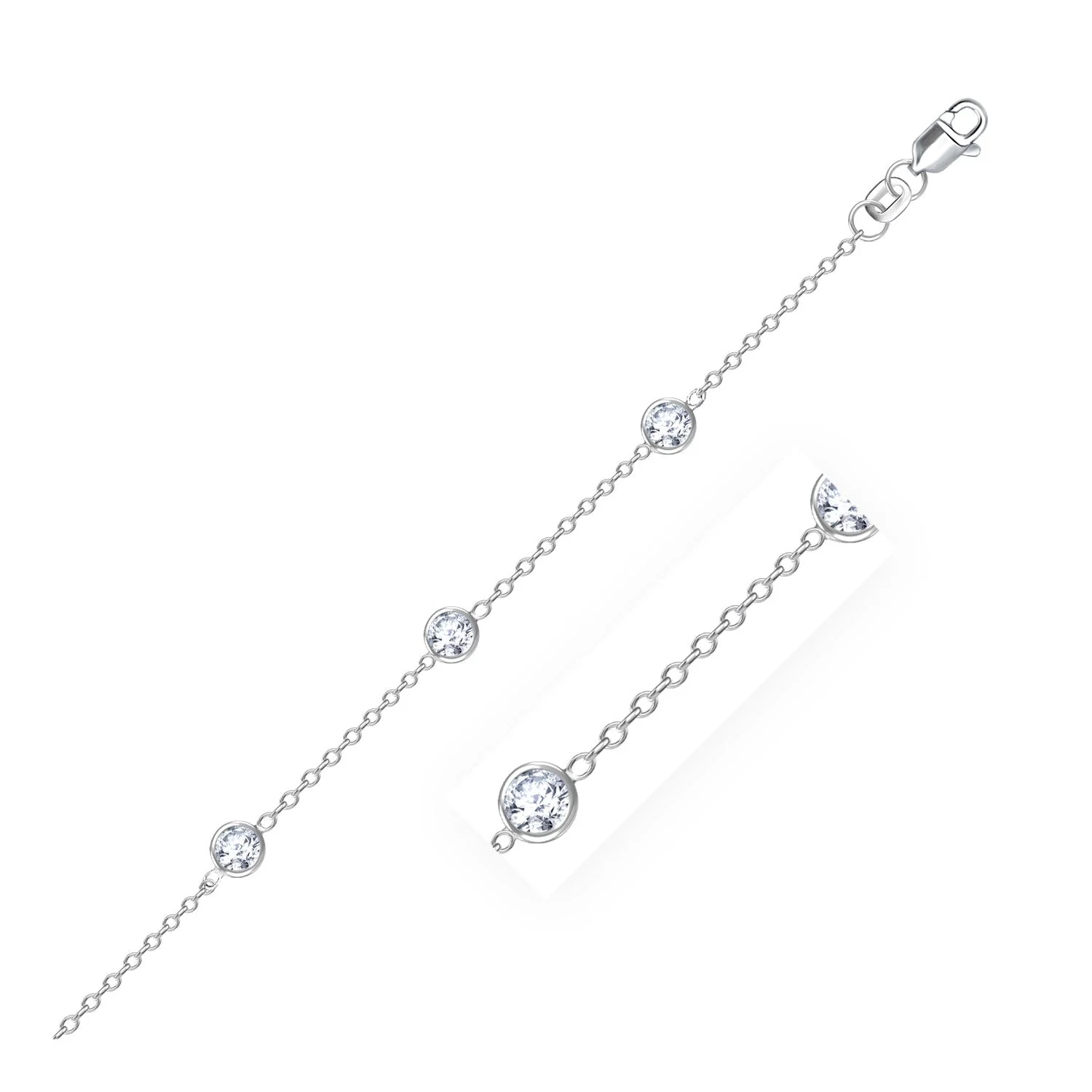 14k White Gold Anklet with Round White Cubic Zirconia - Image 3