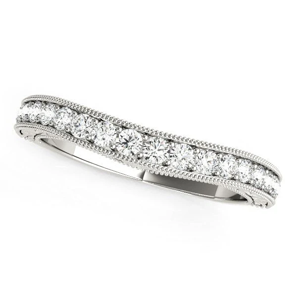 14k White Gold Bead Border Curved Diamond Wedding Ring (1/4 cttw) - Image 2