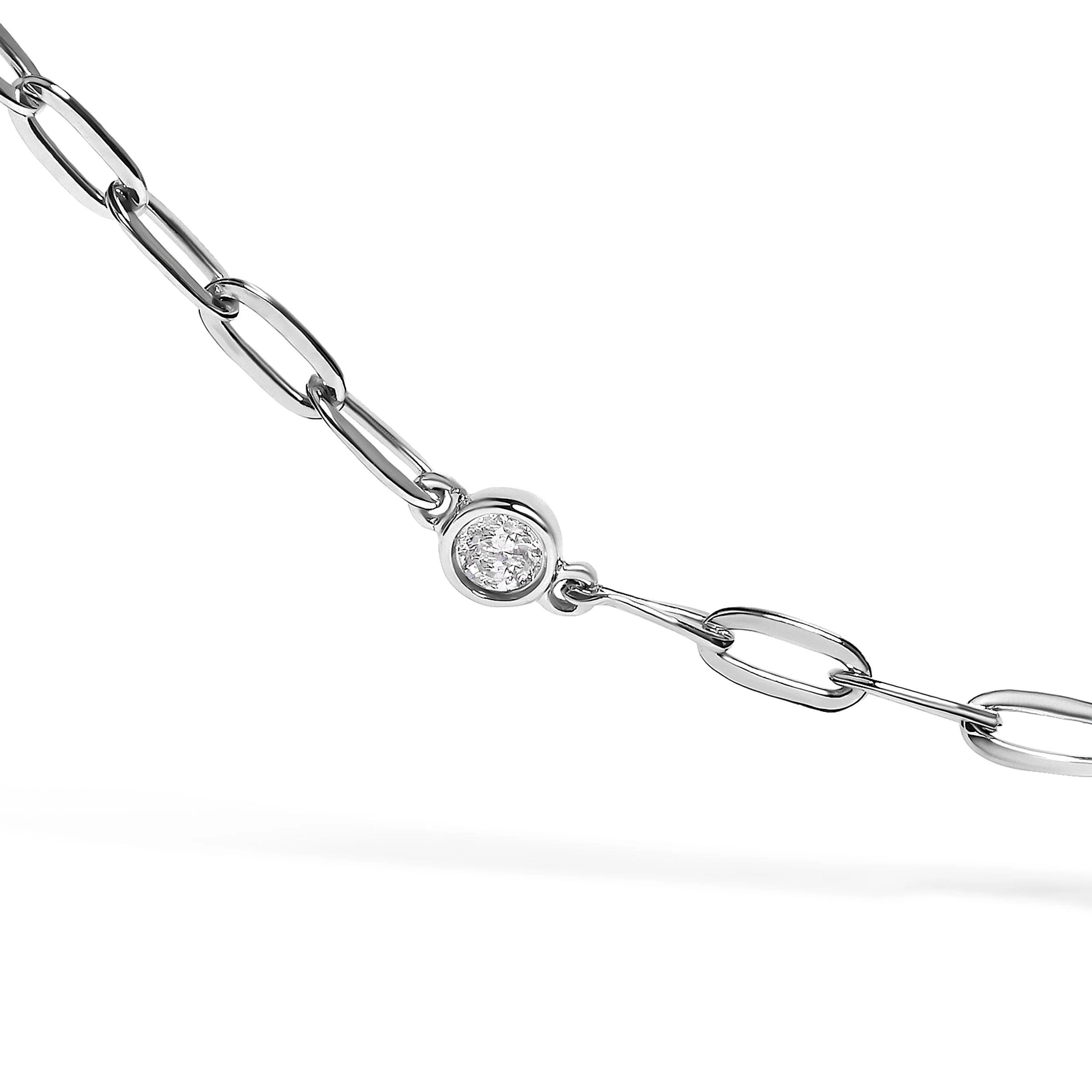 14K White Gold Bezel Set 1.00 Cttw Diamond 11 Station Necklace - Image 2