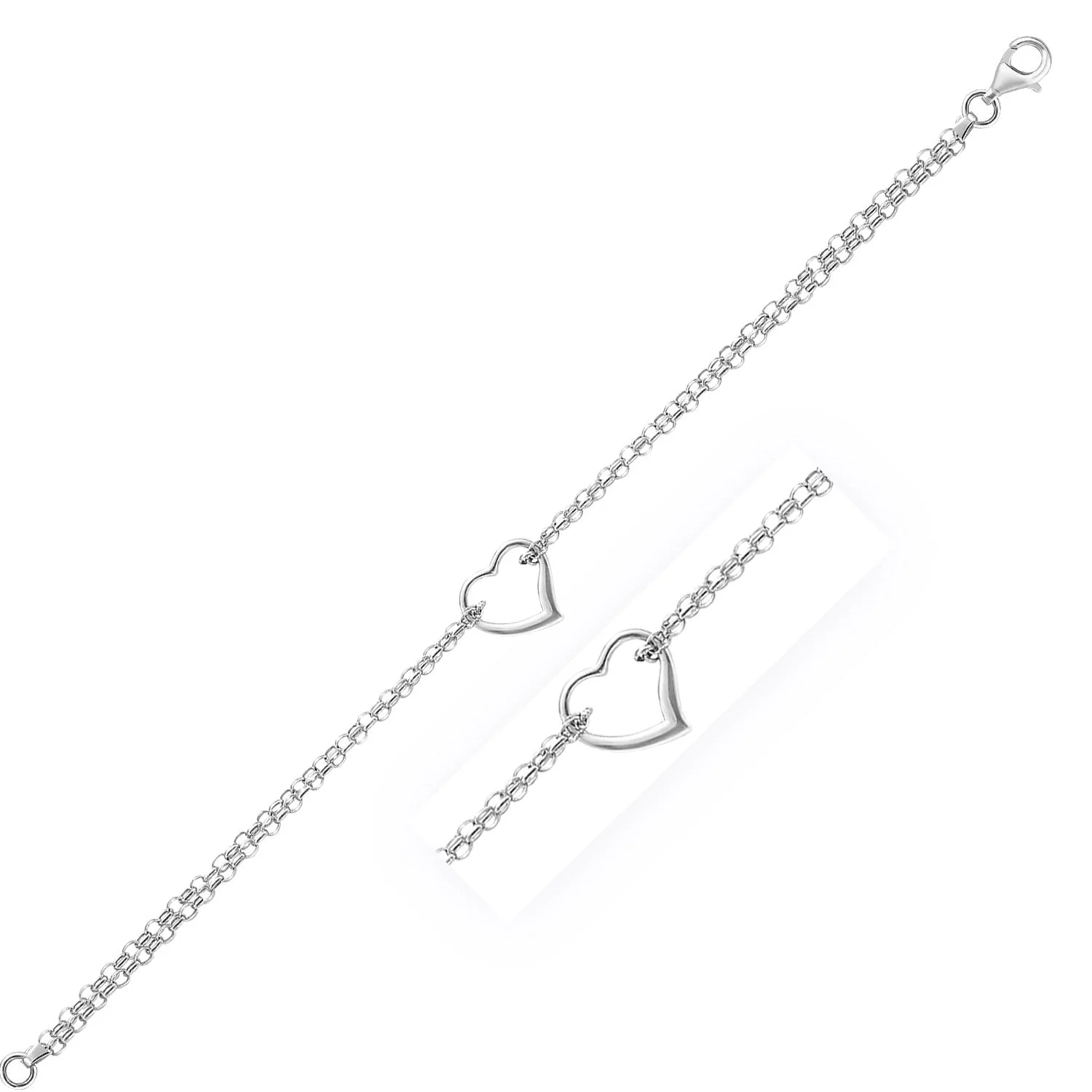 14k White Gold Cable Chain Anklet with Open Heart Station - Image 3