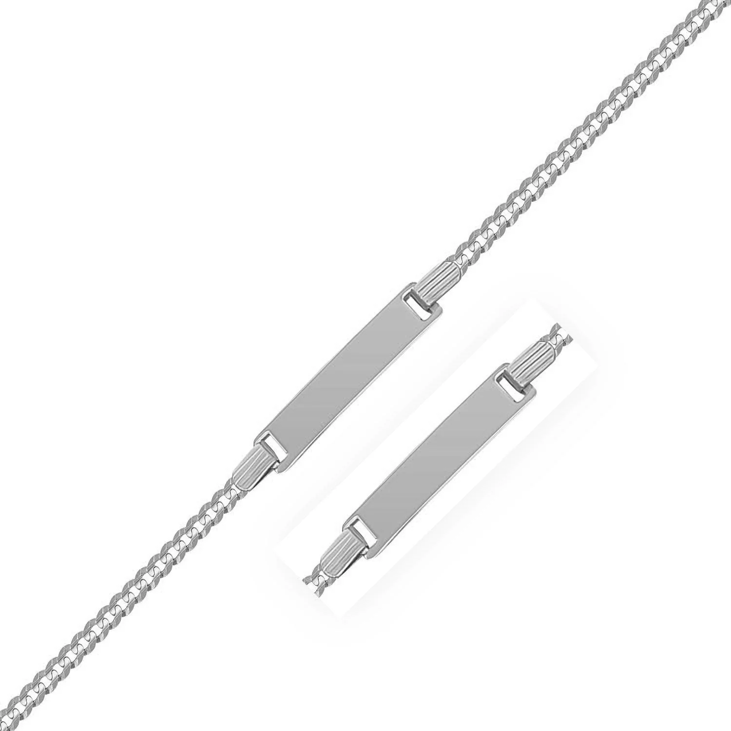 14k White Gold Curb Link Chain Polished Children's ID Bracelet - Image 5