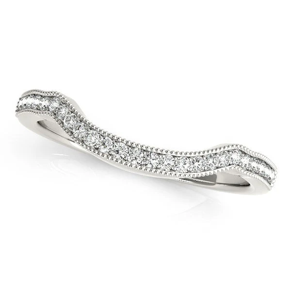 14k White Gold Curvy Style Pave Set Diamond Wedding Band (1/6 cttw) - Image 2
