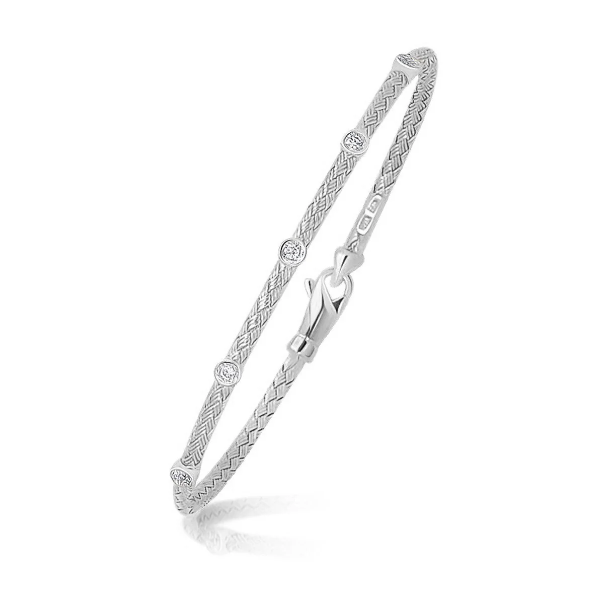 14k White Gold Diamond Accent Station Basket Weave Bracelet - Image 2