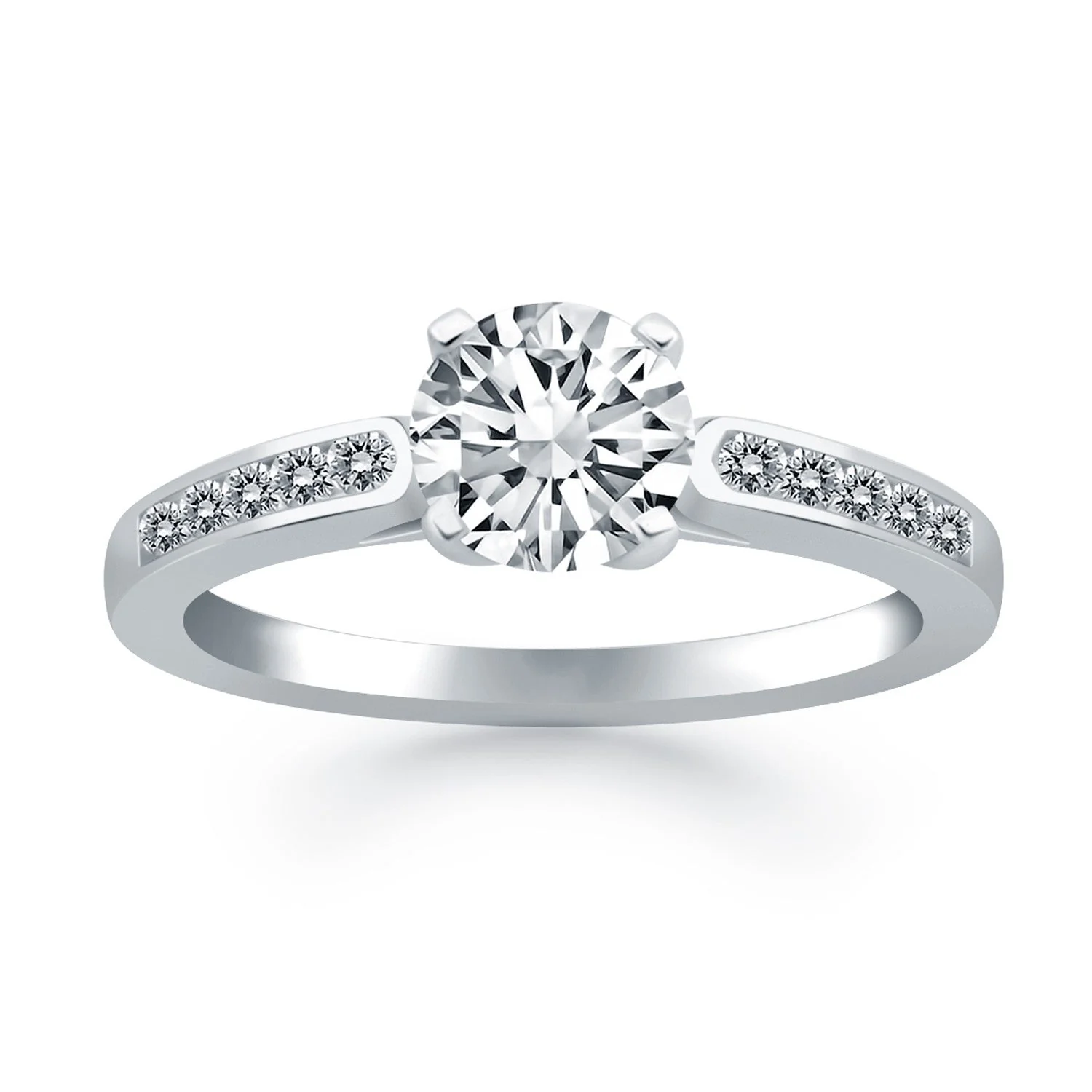 14k White Gold Diamond Channel Cathedral Engagement Ring - Image 4