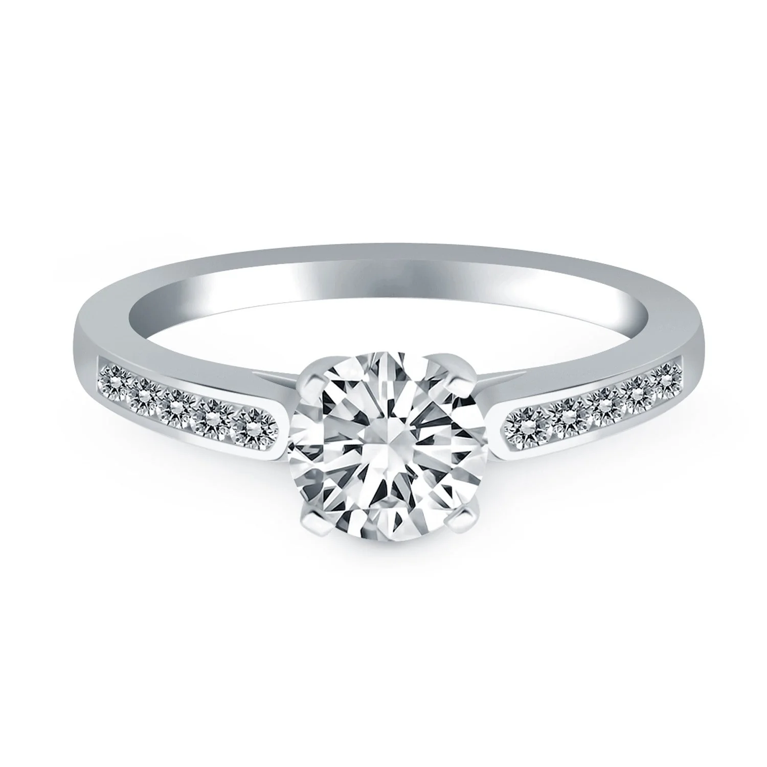 14k White Gold Diamond Channel Cathedral Engagement Ring - Image 5