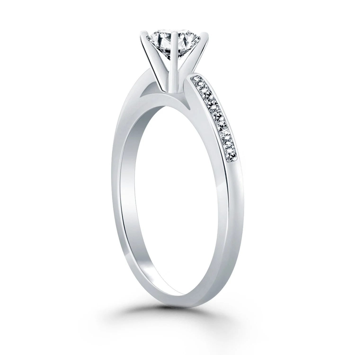 14k White Gold Diamond Channel Cathedral Engagement Ring - Image 6
