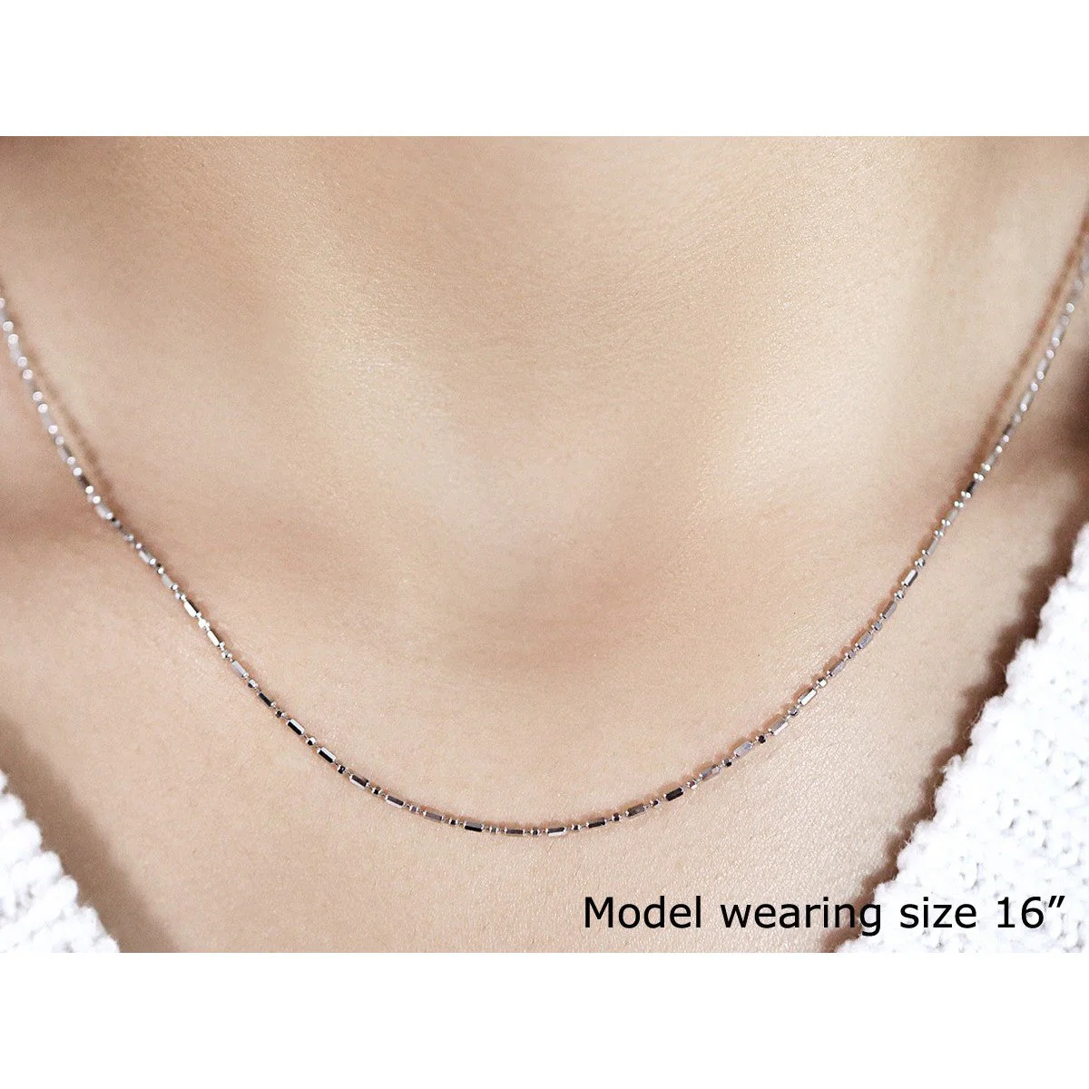 14k White Gold Diamond-Cut Alternating Bead Chain 1.2mm - Image 4