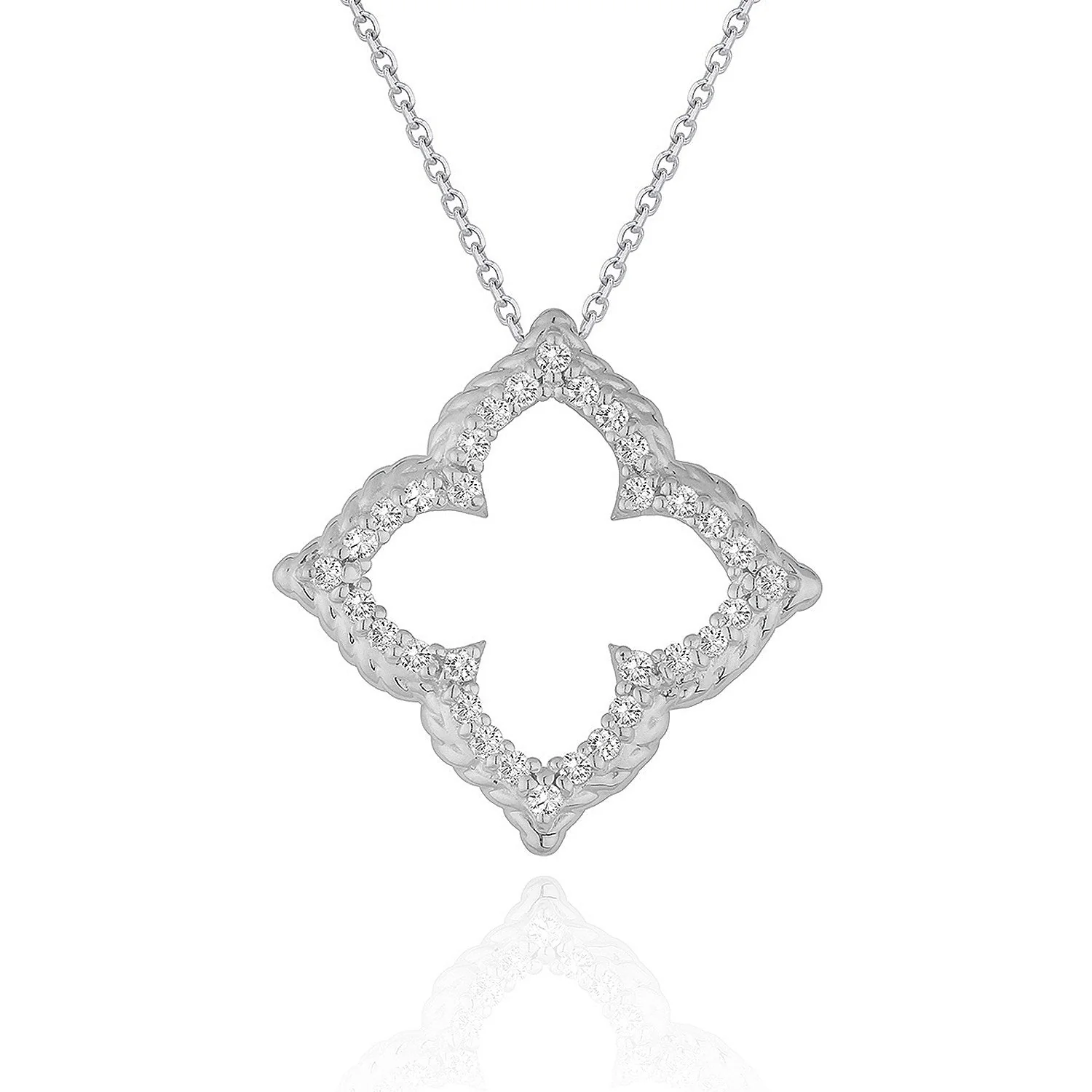 14k White Gold Diamond Cut-out Flower Pendant (1/3 cttw) - Image 5