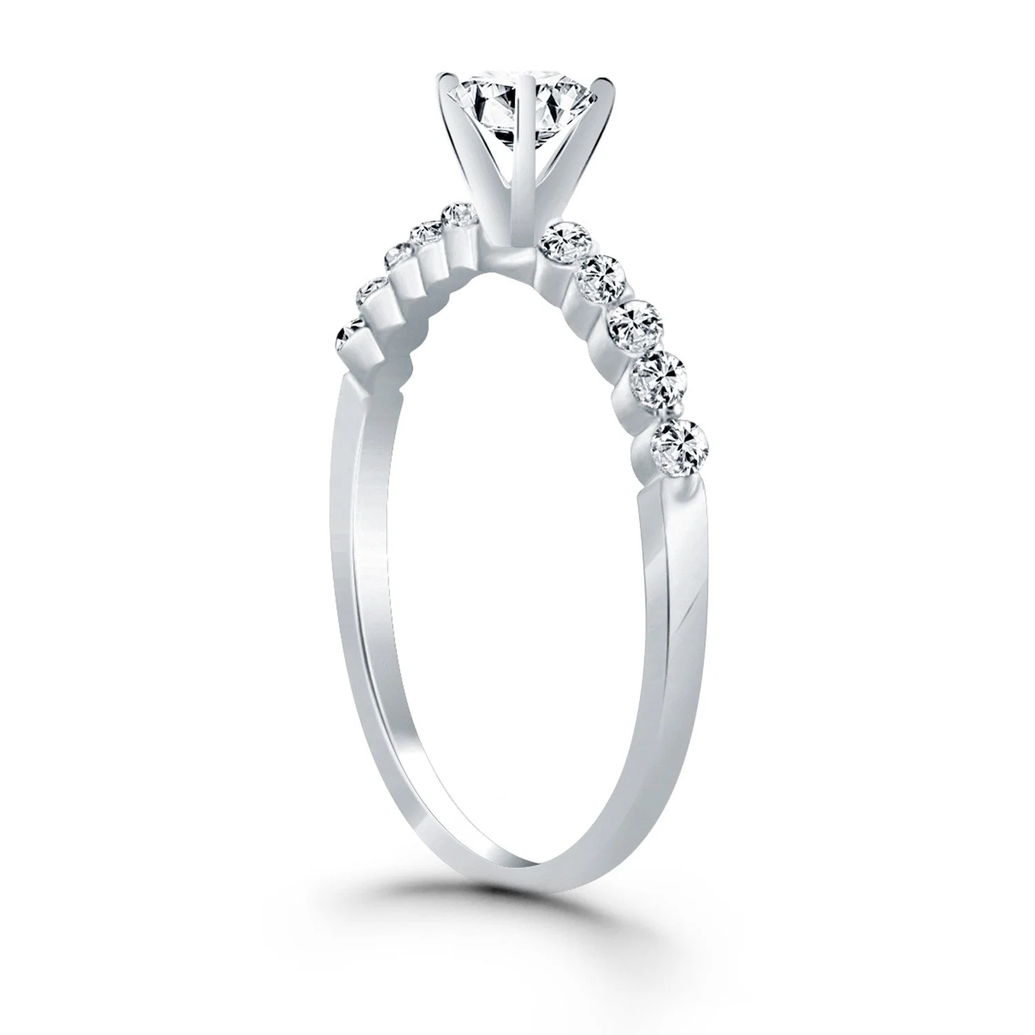 14k White Gold Diamond Engagement Ring with Shared Prong Diamond Accents - Image 6
