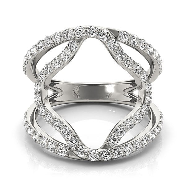 14k White Gold Diamond Flower Style Dual Band Ring (5/8 cttw) - Image 6