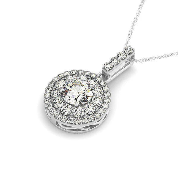 14k White Gold Diamond Halo Round Shape Pendant (1 1/4 cttw) - Image 2