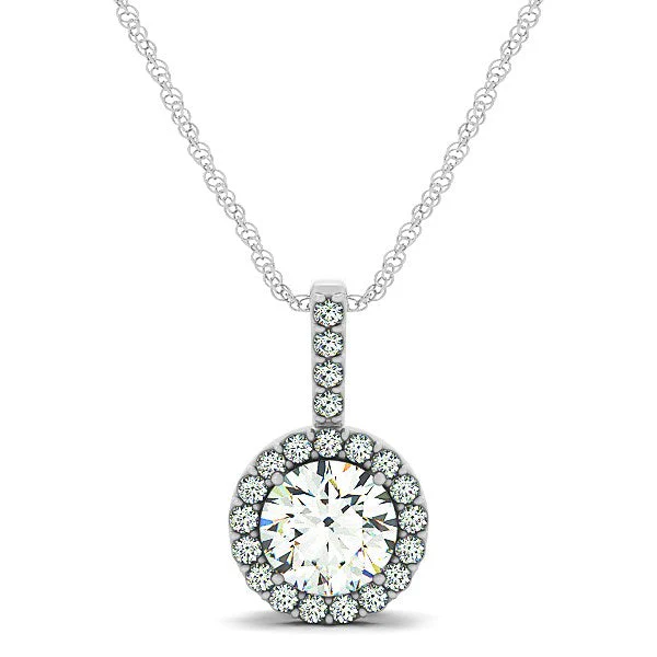14k White Gold Diamond Halo Round Style Pendant (5/8 cttw) - Image 5