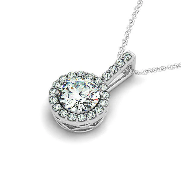 14k White Gold Diamond Halo Round Style Pendant (5/8 cttw) - Image 6