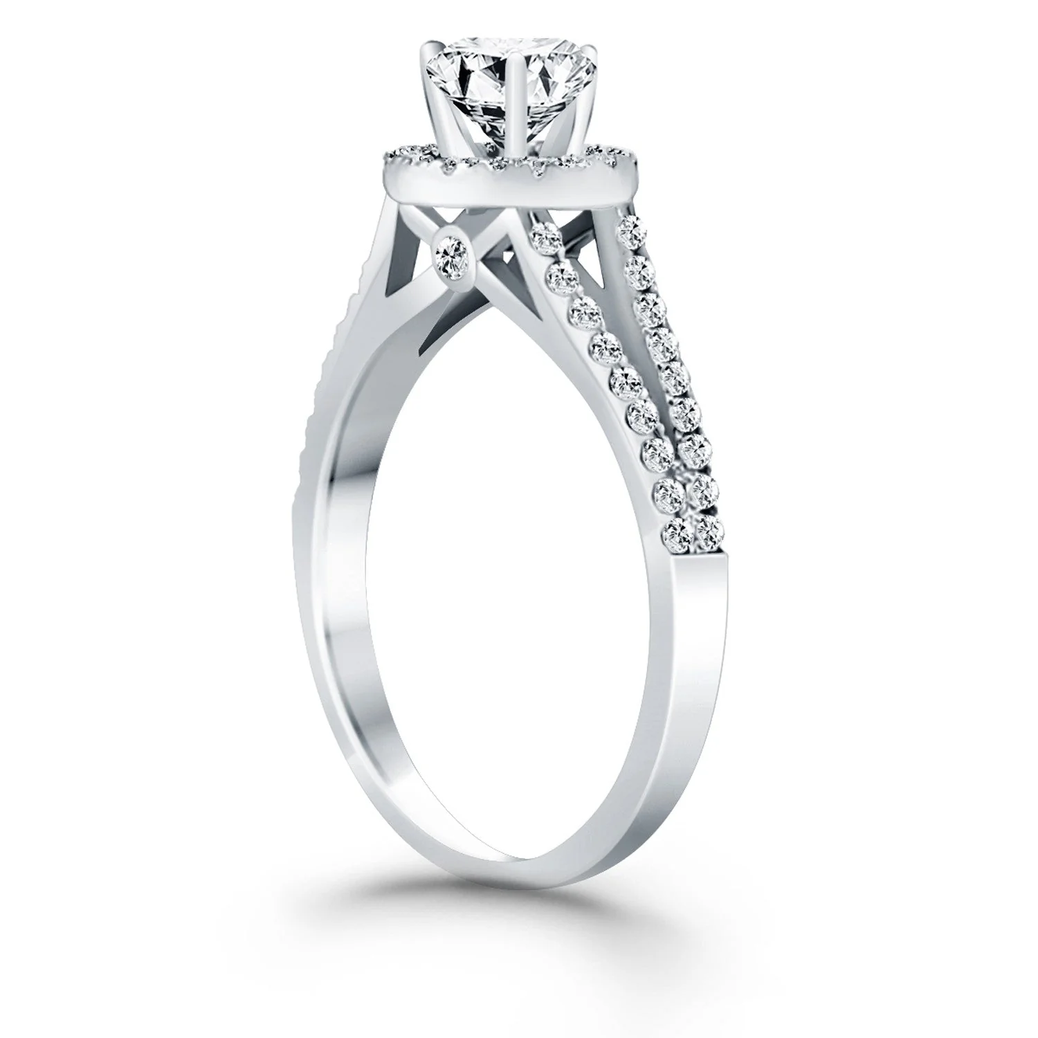 14k White Gold Diamond Halo Split Shank Engagement Ring - Image 6