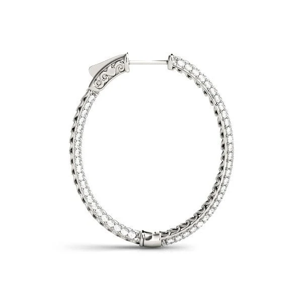 14k White Gold Diamond Hoop Double Sided Three Row Earrings (2 cttw) - Image 2