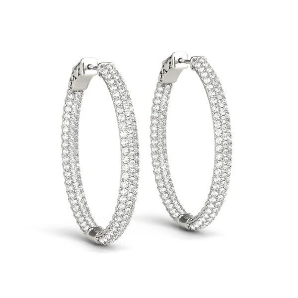 14k White Gold Diamond Hoop Double Sided Three Row Earrings (2 cttw) - Image 5