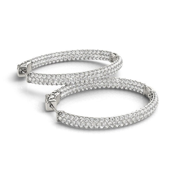 14k White Gold Diamond Hoop Double Sided Three Row Earrings (2 cttw) - Image 8
