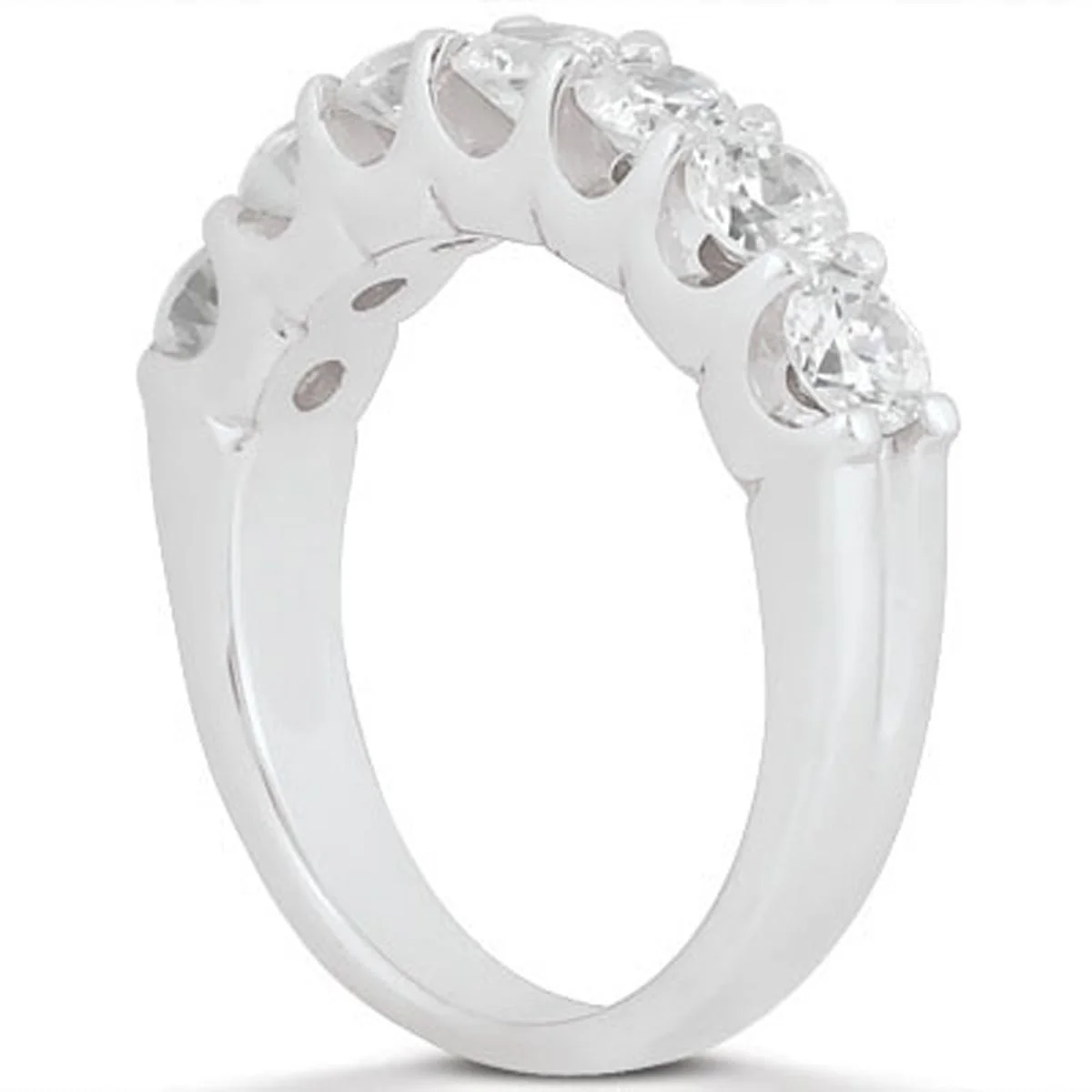 14k White Gold Diamond Scalloped Shared U Prong Setting Wedding Ring Band - Image 2