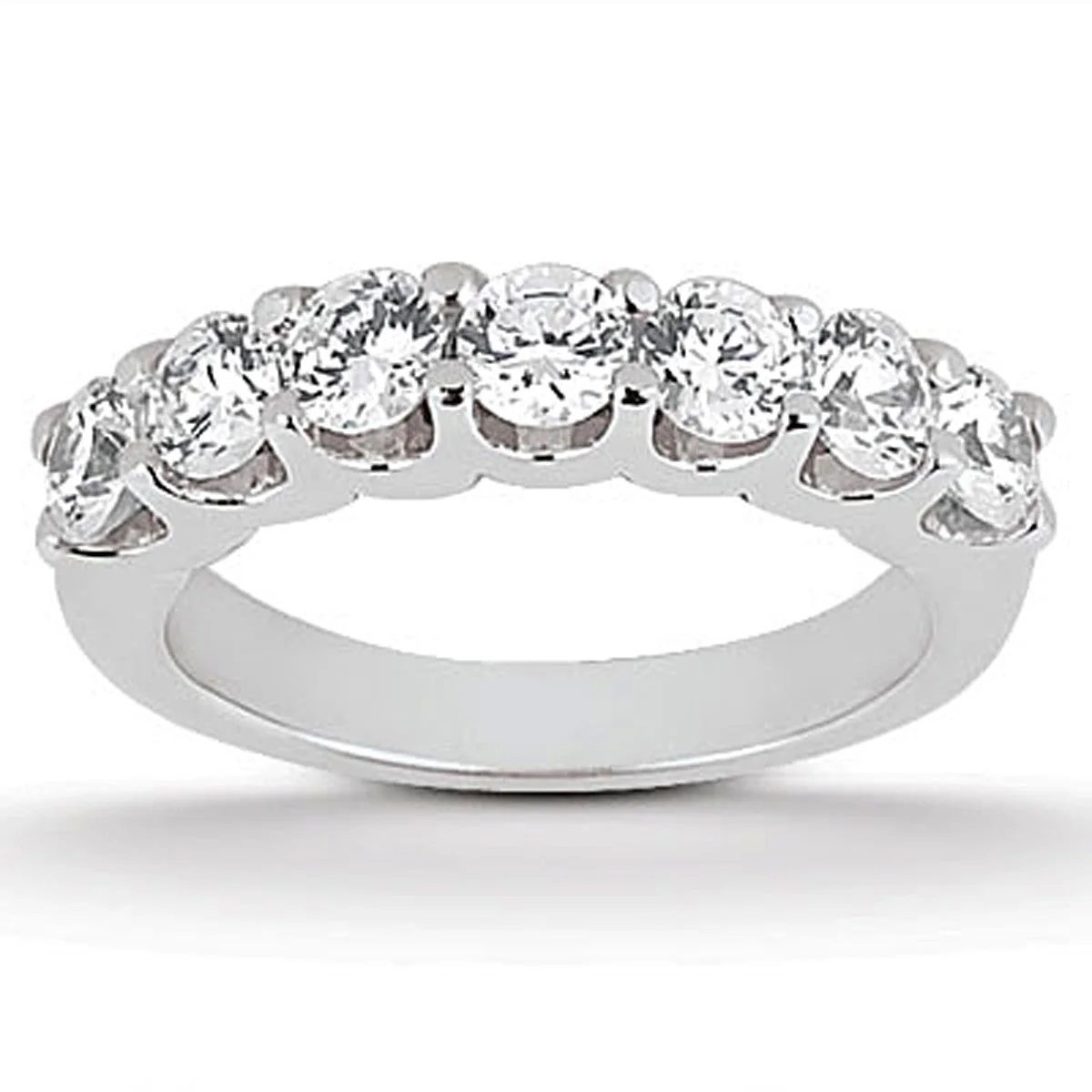 14k White Gold Diamond Scalloped Shared U Prong Setting Wedding Ring Band - Image 3