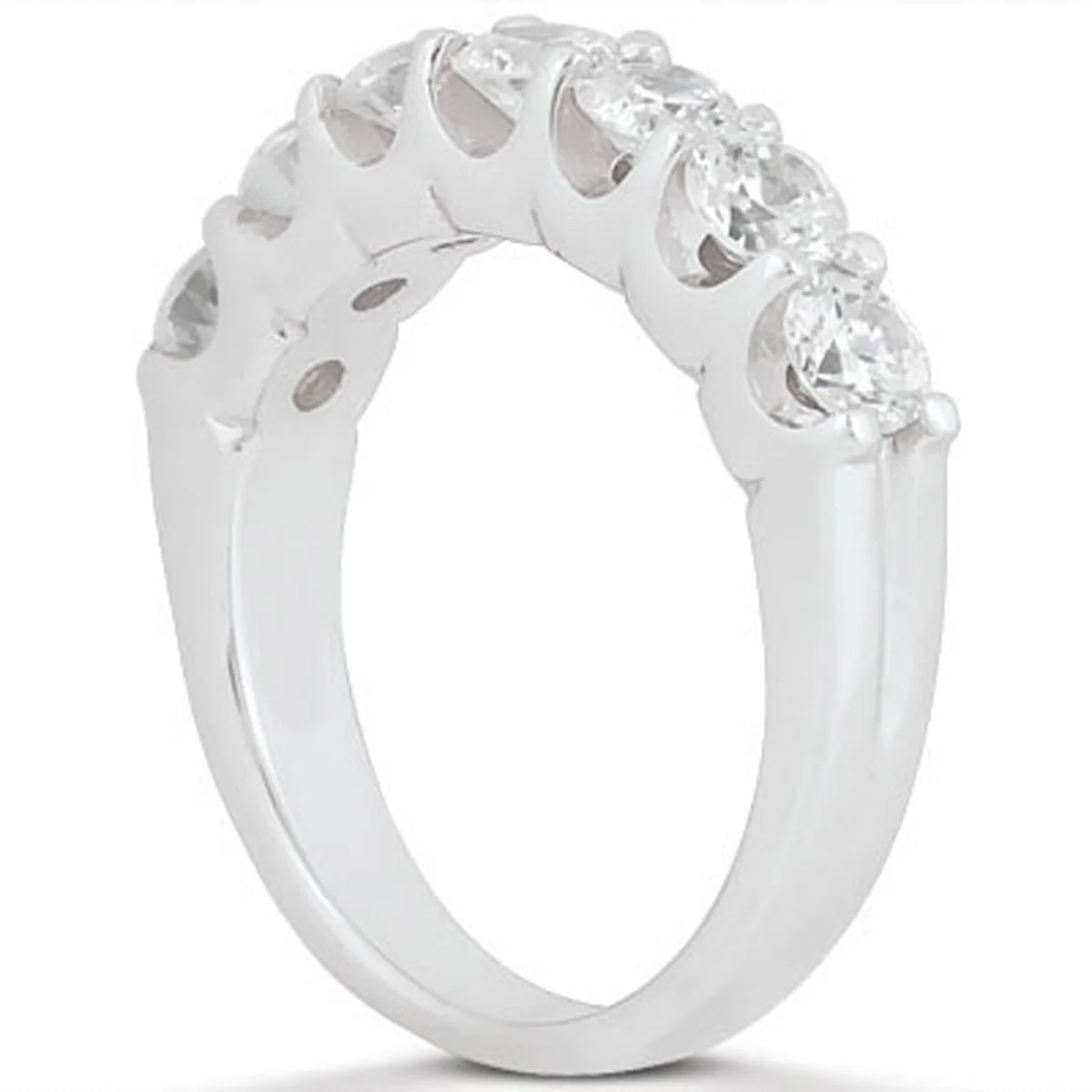 14k White Gold Diamond Scalloped Shared U Prong Setting Wedding Ring Band - Image 4