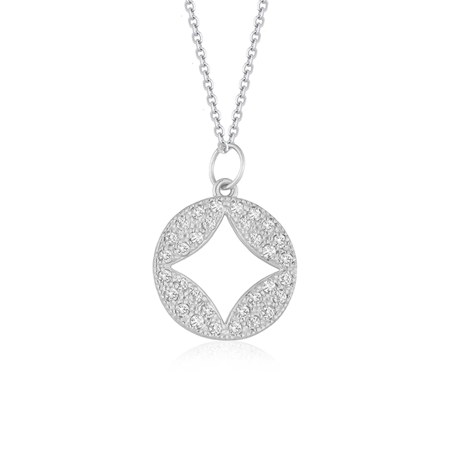 14k White Gold Diamond Studded Circle Pendant with Cut-out (1/3 cttw) - Image 5