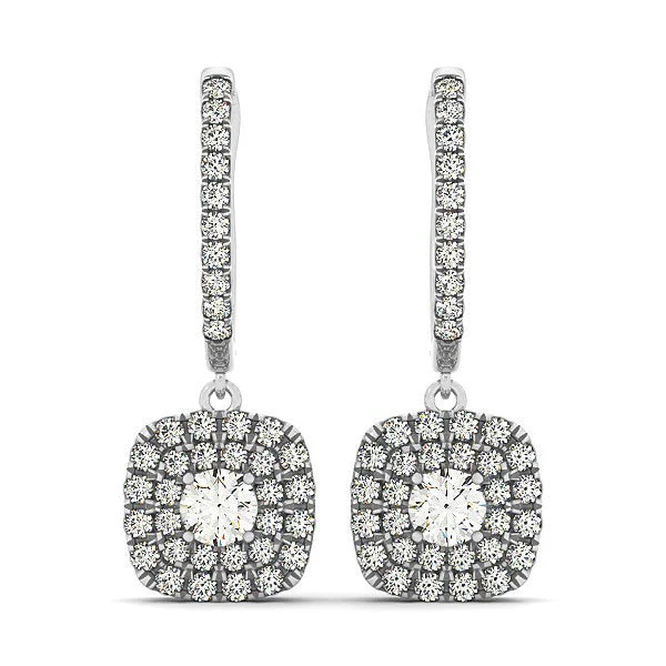 14k White Gold Double Halo Cushion Outer Shaped Diamond  Earrings (3/4 cttw) - Image 3