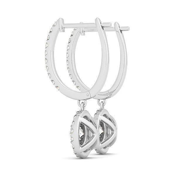 14k White Gold Double Halo Round Diamond Drop Earrings (1 cttw) - Image 2