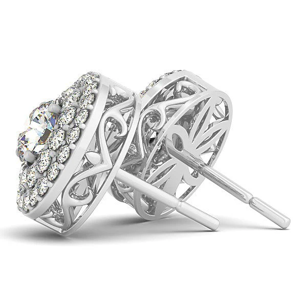 14k White Gold Double Halo Round Diamond Earrings (1 1/4 cttw) - Image 2