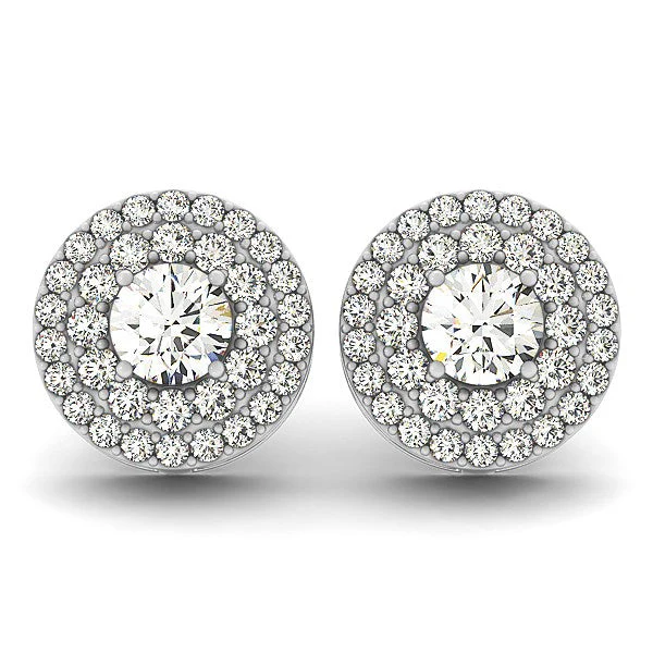 14k White Gold Double Halo Round Diamond Earrings (1 1/4 cttw) - Image 4