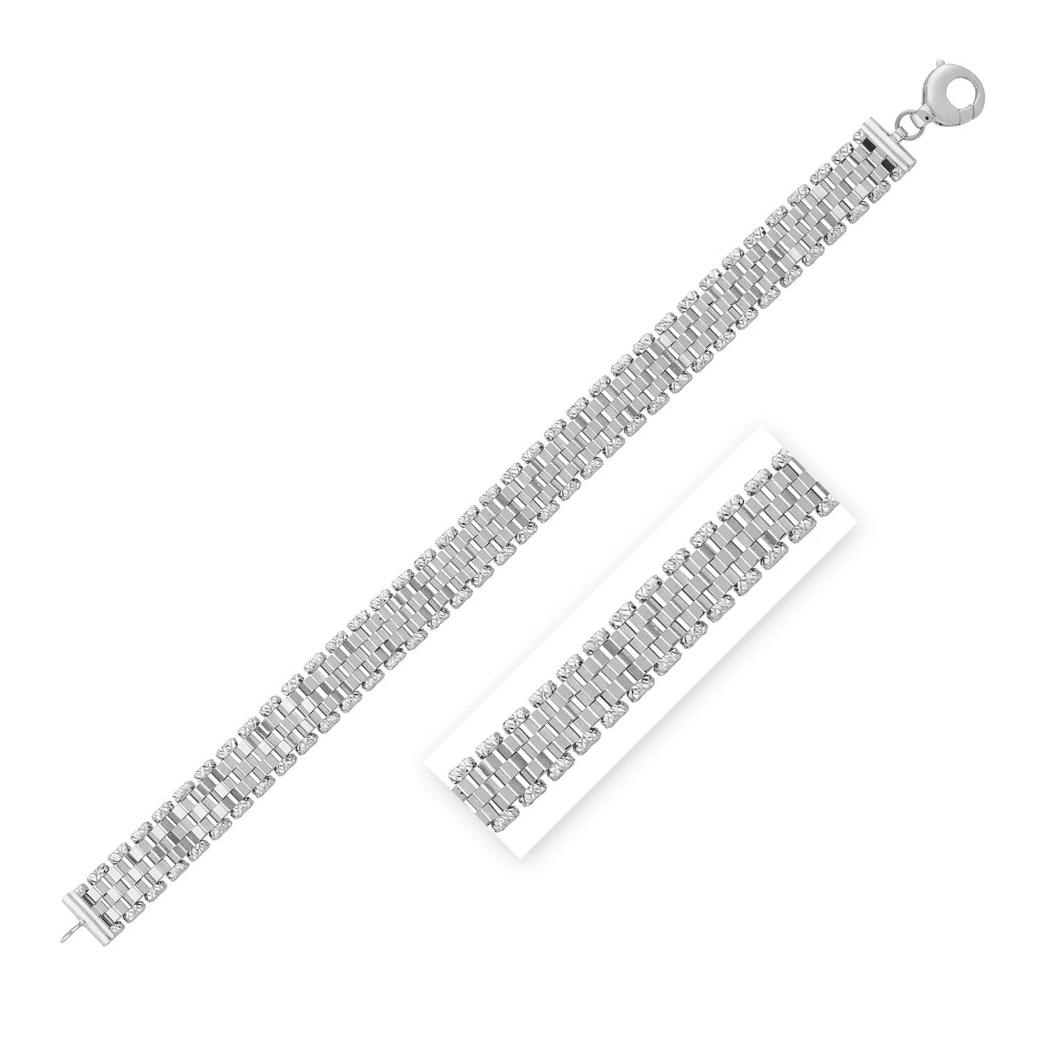 14k White Gold Faceted Panther Link Chain Bracelet - Image 3