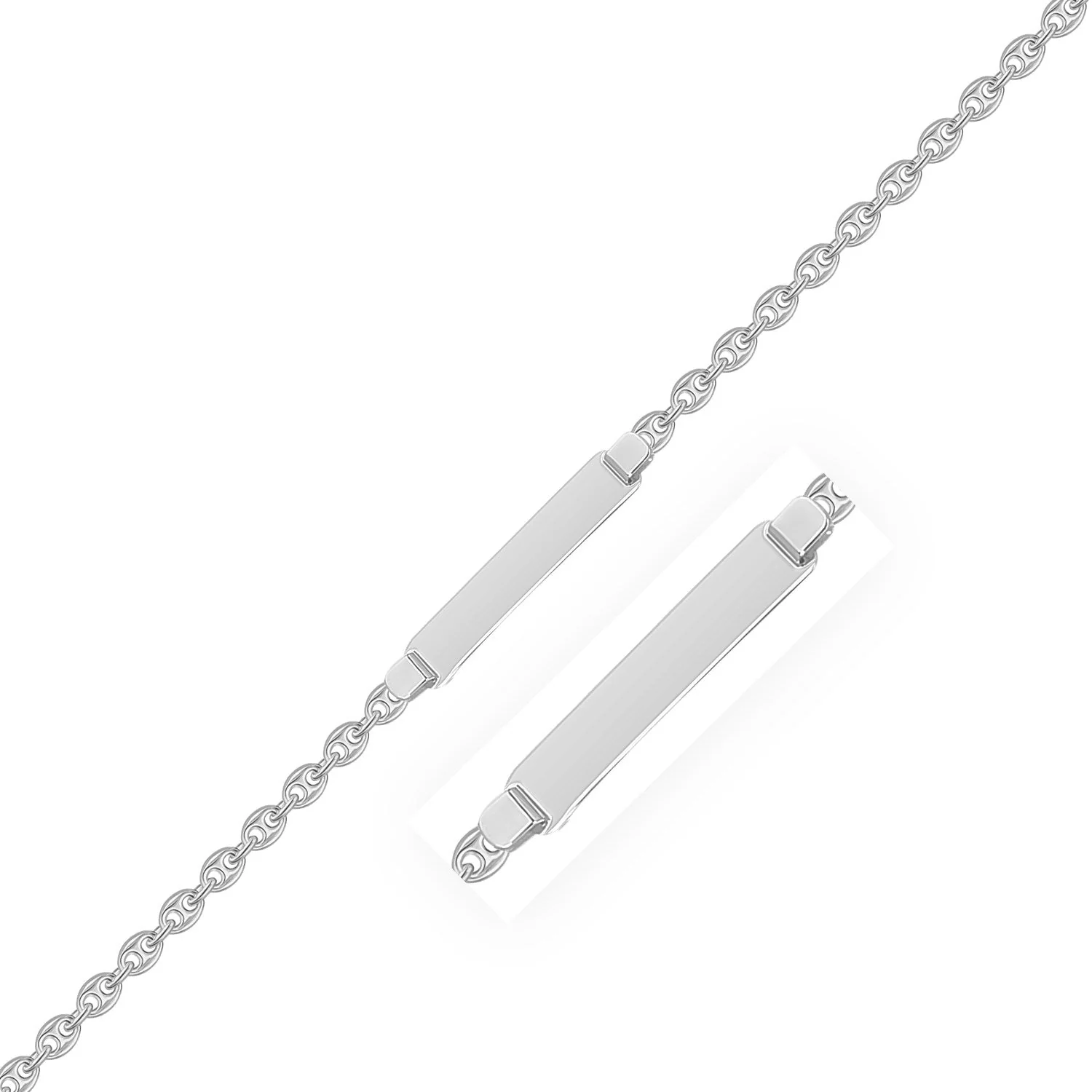 14k White Gold Figaro Chain Fancy Children's ID Bracelet - Image 3