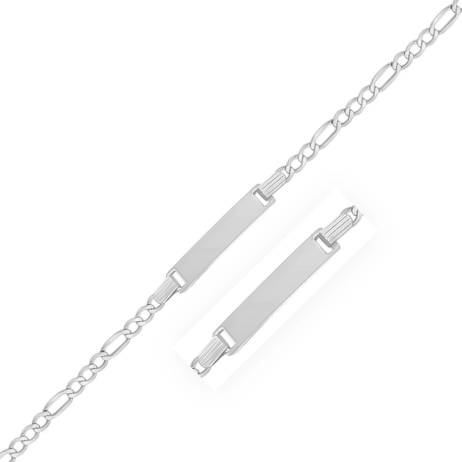 14k White Gold Figaro Chain Fancy Children's ID Bracelet - Image 5