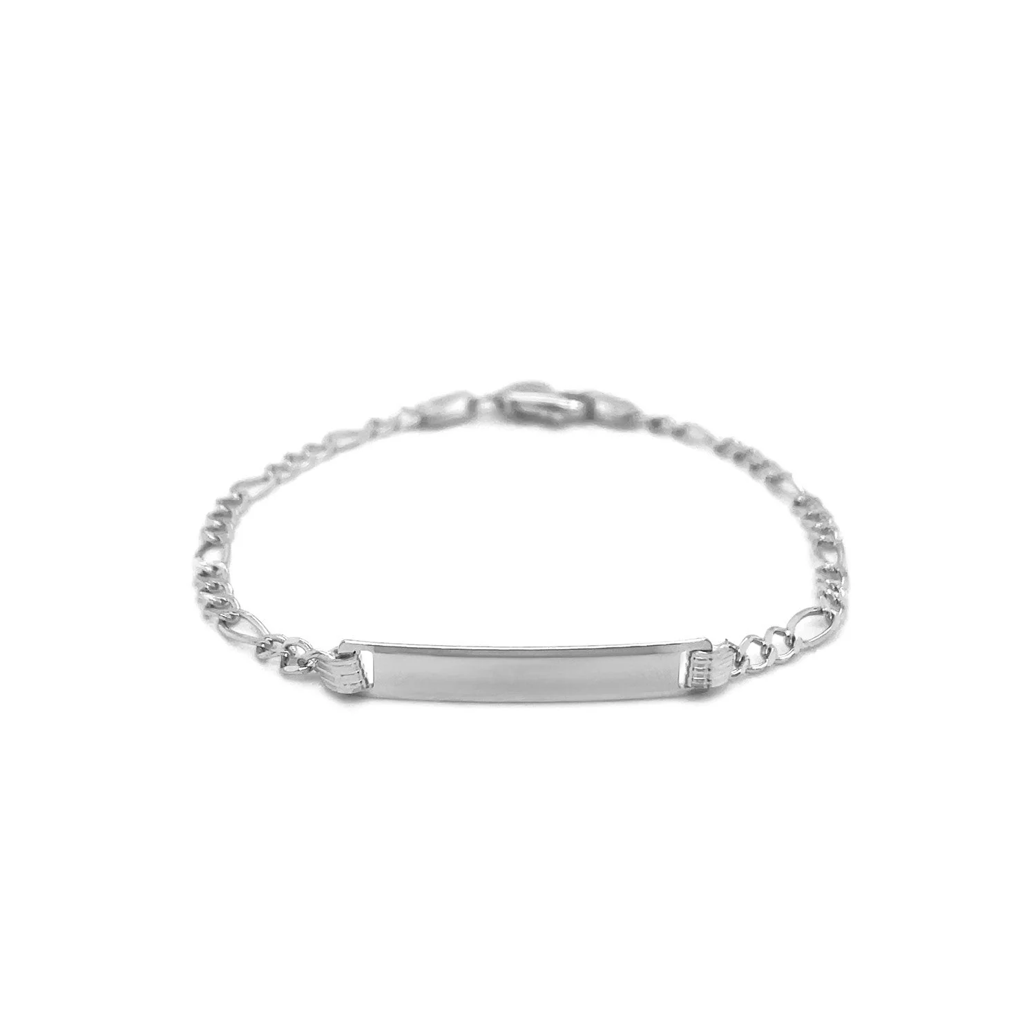 14k White Gold Figaro Chain Fancy Children's ID Bracelet - Image 6