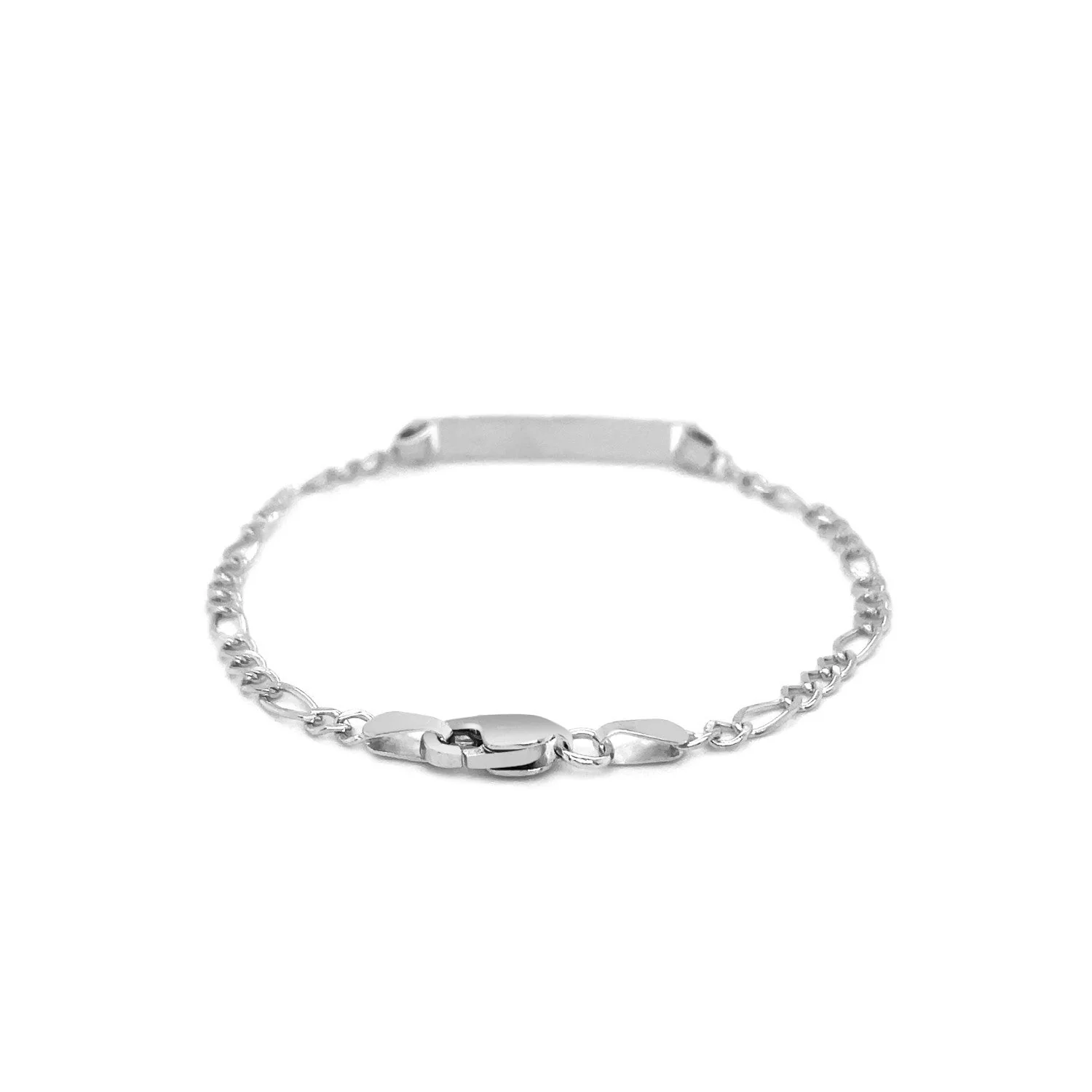 14k White Gold Figaro Chain Fancy Children's ID Bracelet - Image 7