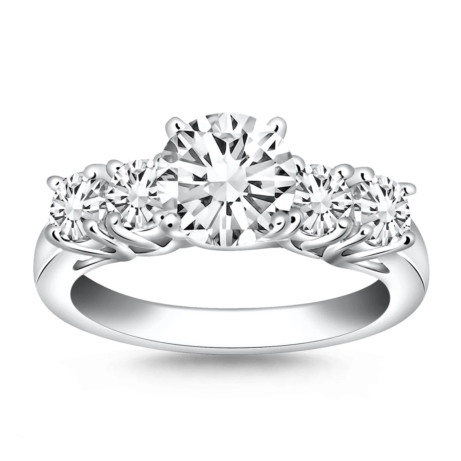 14k White Gold Five Stone Diamond Trellis Engagement Ring - Image 4