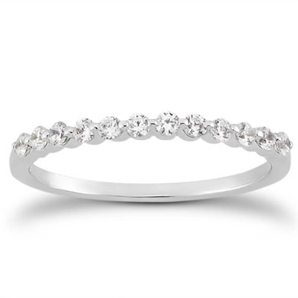 14k White Gold Floating Diamond Single Shared Prong Wedding Ring Band - Image 3
