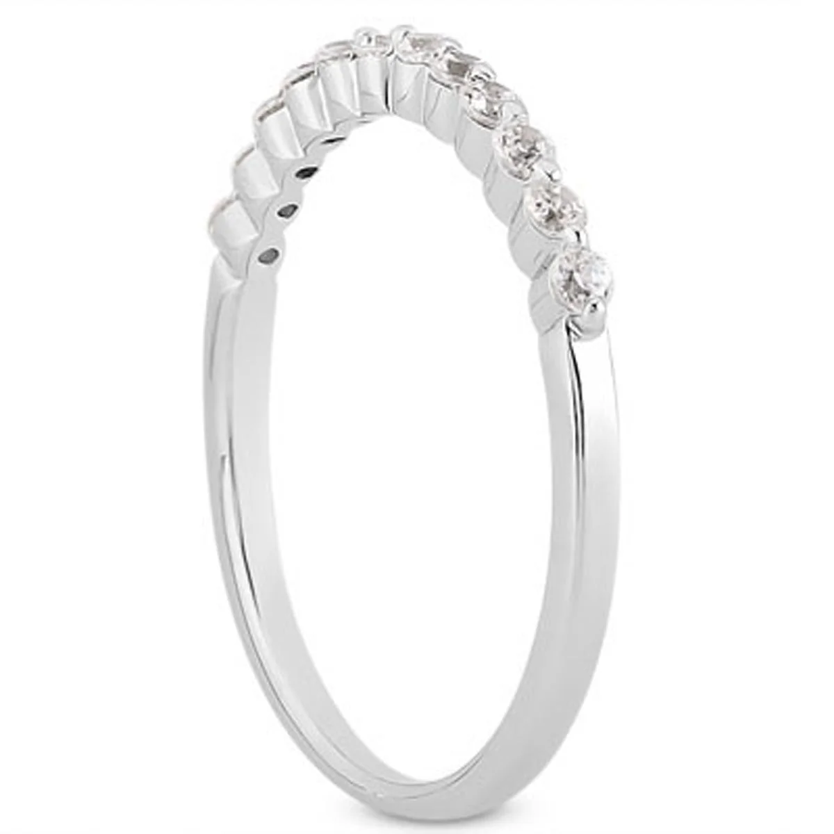 14k White Gold Floating Diamond Single Shared Prong Wedding Ring Band - Image 4