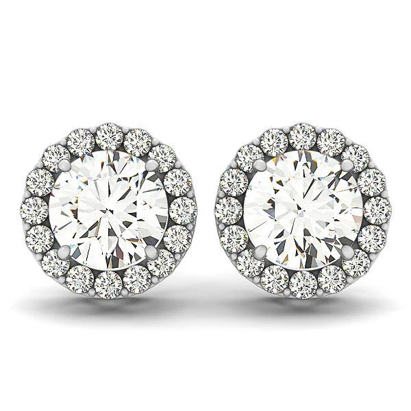 14k White Gold Four Prong Round Halo Diamond Earrings (1 1/6 cttw) - Image 3