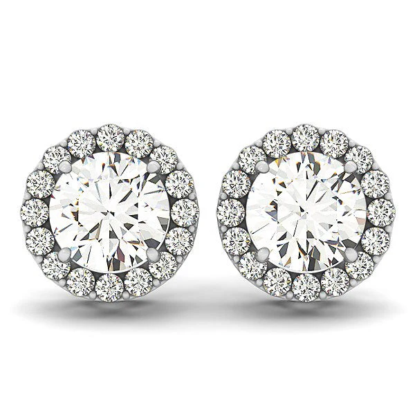 14k White Gold Four Prong Round Halo Diamond Earrings (1 1/6 cttw) - Image 4