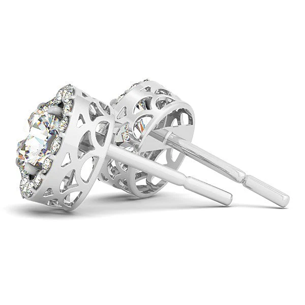 14k White Gold Four Prong Round Halo Diamond Earrings (1 1/6 cttw) - Image 5