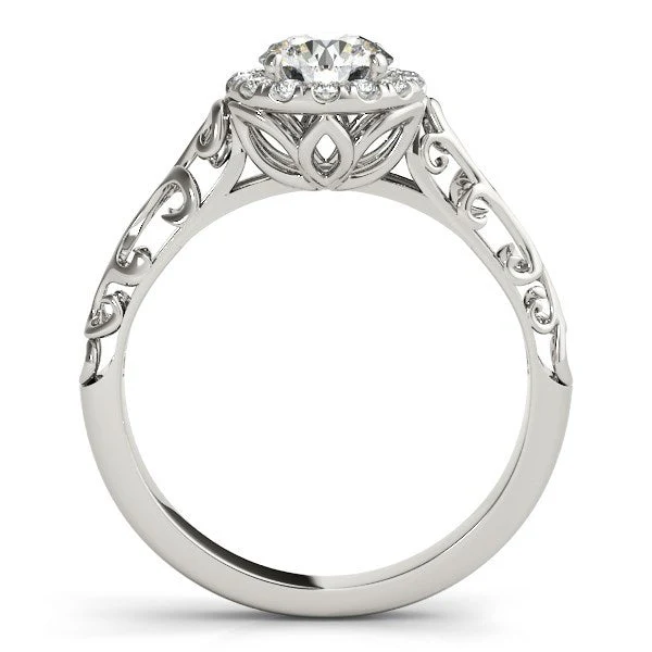 14k White Gold Halo Antique Style Round Diamond Engagement Ring (5/8 cttw) - Image 2